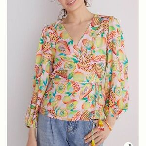 FARM Rio Multicolored 3/4 Sleeve Wrap Blouse